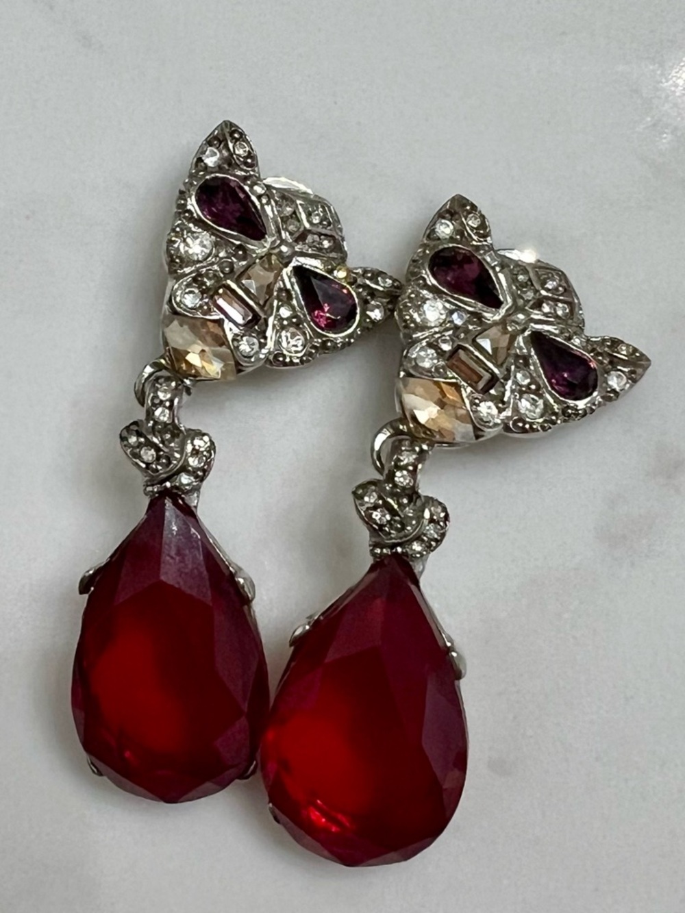 Oscar de la Renta Swarovski Crystal Panther Drop Earrings - RARE - Picture 3 of 6